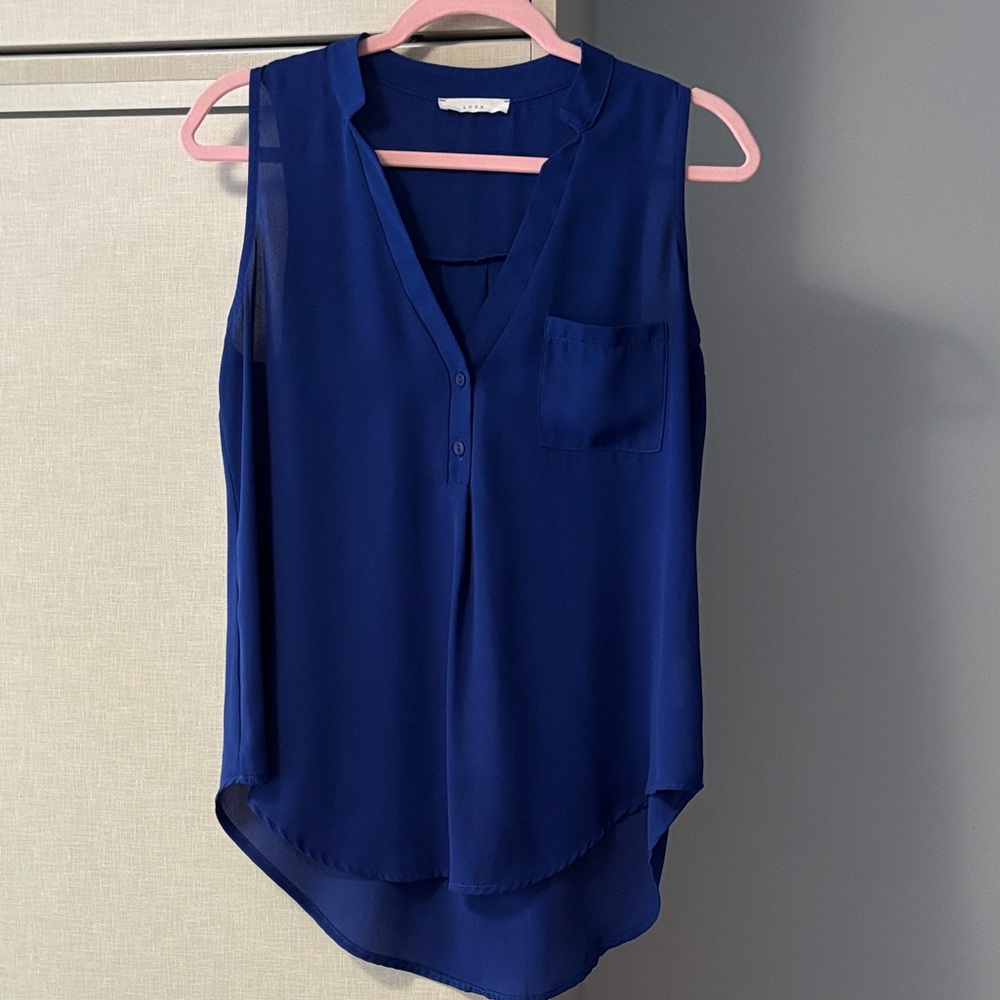Lush Royal Blue Sleeveless Blouse No size noted please refer to measurements